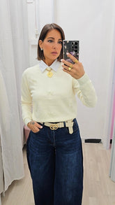 Pull Fiocco di Perle Panna